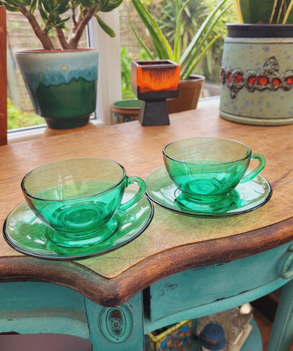 Arcoroc green glass cups - arcoroc,