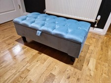 Elegant Velvet Blue Ottoman Storage Bench 