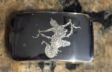 Vintage Siam Sterling Niello Belt Buckle Mythical Dancer Hand Engraved 1.75”x 1”