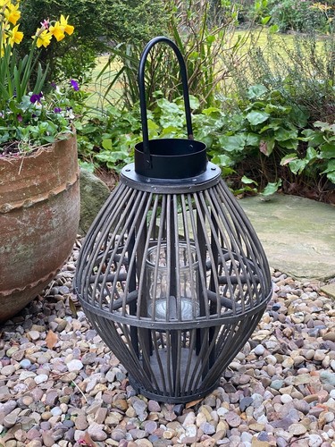 Grey wooden lantern 58cm oval - grey,