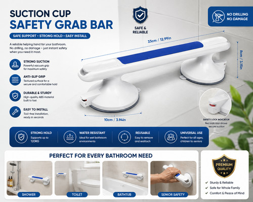 Bathroom suction grab - bathroom, rail