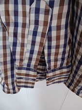 Aquascutum checked womens shirt size 42" vintage size 10 navy blue/brown/beige i