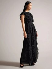 Ted Baker Hazzie Black Shimmer Maxi Evening Dress Ted Size 0 UK 6 Bnwt