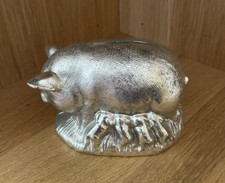 Vintage Metal Silver Tone Pig Piggy Bank Money Box - Pot Belly Sow & Piglets