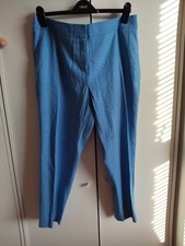 Marks & Spencers Linen Mix Tapered Leg Trousers Size 16 Light Blue Short