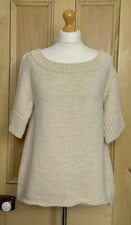 women’s CELTIC CLOTHING beige chunky knit half sleeve wool tunic jumper L