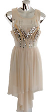 Lipsy Cream Cocktail Dress Dipped Back Hem Chiffon Embellished Lined Size 10