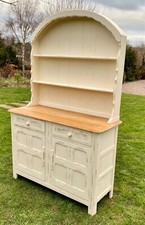 Oak kitchen dresser with plate rack painted shabby Chic Cream chalk