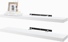 Floating Shelves 80cm White AUCTION Wall-Mounted Wooden Shelves Bracket Set of 2