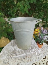Large Tall Vintage Galvanised Flower Bucket Planter