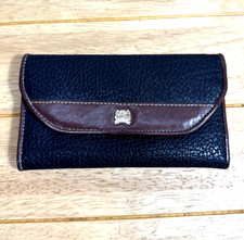 Vintage Jane Shilton Grained Leather Folded Wallet Black & Brown Purse 16 x 9 cm