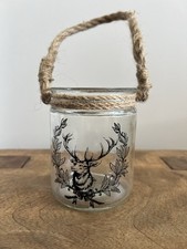 Deer Stag Christmas Glass Candle Holder Votive Tea Light Home Decor