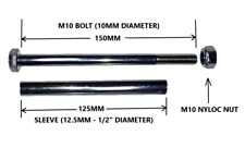 150MM - AXLE SPINDLE NUT, BOLT AND SLEEVE FOR WHEELBARROW WHEEL FITS 1/2" BORE