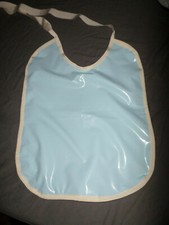 ADULT BABY SISSY BIB blue shiny  PLASTIC PVC  front  PLASTIC BACKED