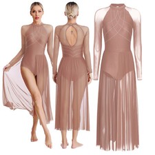 Women's Long Lyrical Dance Costume Split Sleeved Modern Contemporary Dance UK