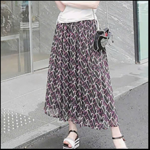Cute heart print long - heart, skirt