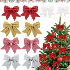 10PCS Large Bows Christmas Tree Bowknot Ornaments Gift Present Xmas Decor UK