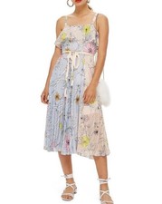 TOPSHOP Floral Print  Pleated ruffle Pastel midi  Dress 8