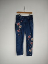 Topshop Moto Mom Jeans Size 28 in waist Dark Wash Denim Floral Embroidered