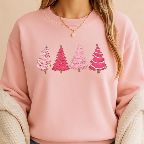 Pink christmas tree jumper - pink,