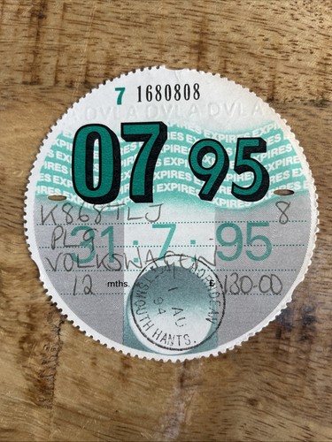 Old vintage tax disc july - vintage, 1995