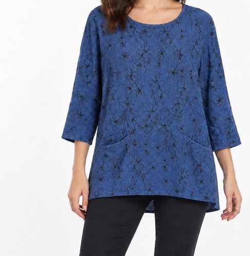 Cut loose linen top blue - linen,