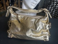 Mini Kooba Metallic Gold  Studded Top Handle Satchel Leather Bag Y2K 90s Punk