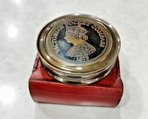 Antique brass pocket compass - antique,