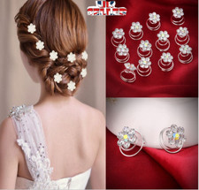 12pcs Bridal Wedding Crystal Hair Twists Swirls Pins Spirals Pearl Flower UK