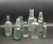 Antique Green Glass Bottles X8