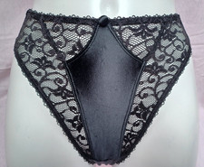 PANACHE Lingerie Beautiful Black Stretch Floral Lace & Satin Thong Sizes S M L