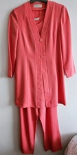 Jacques Vert 3 Piece Trouser Suit - Size 10 In Rich Salmon Pink