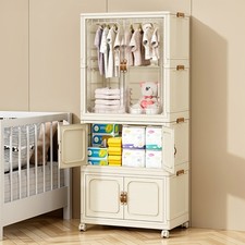 Portable Baby Wardrobe w/Hanging Rod, Wheeled Plastic Clothes Storage Cabinet UK