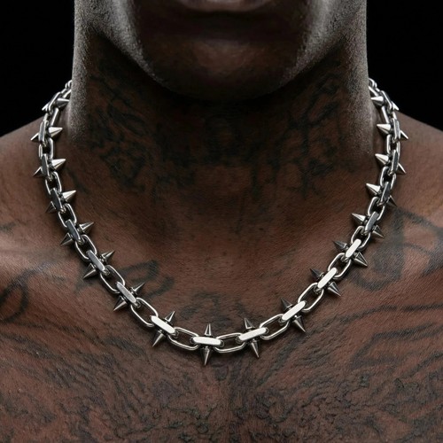 Silver spike link chain - chain, choker