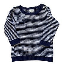 Next Chunky Navy White Striped Jumper ¾ Length Sleeve Ribbed Scoop Neck UK 12