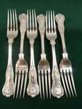6 Antique William Page & Co Dinner Table Forks kings pattern silver plated #1