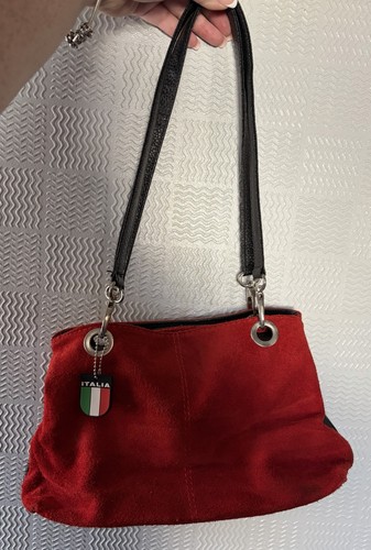 Red italian suede - red, leather