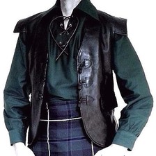 KILT WAISTCOAT BLACK LEATHER 100% SCOTTISH JACOBITE KILT 3 TOGGLE ALL SIZES NEW