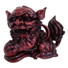 Guardian Lion Foo Dog Ornament Chinese Resin Statue Red 4.25x6"