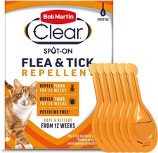 Bob Martin Clear Spot On Flea & Tick Repellent for Cats and Kittens - 6 Pipettes