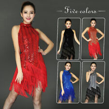 Women's Sequin Latin Salsa Tango Rumba Cha Cha Ballroom Dance Dress Skirt Tassel