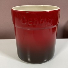 Denby Cherry Red Oval Utensil Pot Ceramic Cutlery Jug 6” Tall