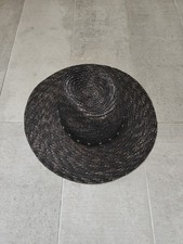 The Kooples Black Womens Hat Straw Summer  Size L Leather Studded Band Summer 