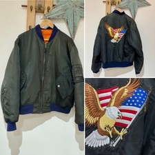 Vintage Gold Wing Club Biker Reversible Bomber Zip Flying Jacket Size Large