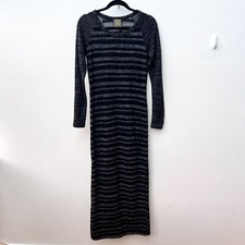 Debbie Shuchat Knit Jumper Dress Medium Long Sleeve Maxi Black Grey Stripe