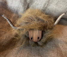 Vintage Wooden Scottish Highland Cow Bull Wooden Mid Century Folk Art Ornament