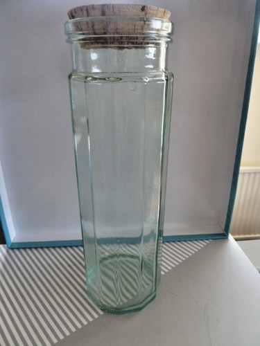 Green glass spaghetti jar - glass,