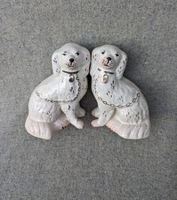 Pair of large (8.25") vintage Staffordshire pottery decorative dog figurines.