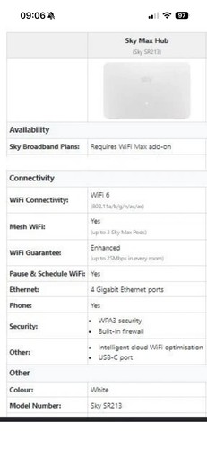 Sky broadband wifi max hub - broadband,