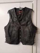 VINTAGE INTERSTATE BLACK LEATHER MOTORCYCLE WAISTCOAT SIZE XL